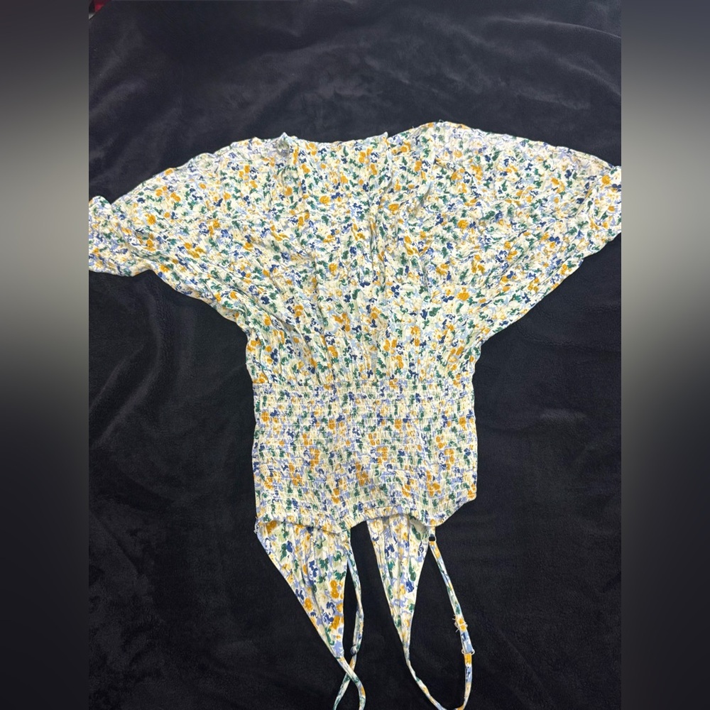 Floral Smocked Blouse with Tie Back